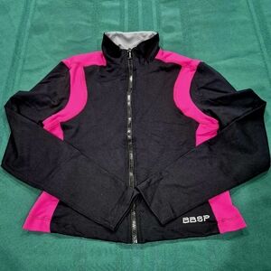 Bebe Sport Crystals Logo Black/Deep Pink Full Zip Cropped Jacket - Small.